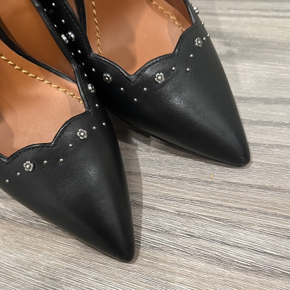New Coach Black Scalloped Pointed-Toe Heels with Stud Detail - Picture 2 of 11
